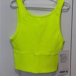 NWT Lululemon Neon Yellow Power Pivot Ribbed Tank Top size 2